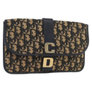 Christian Dior Trotter Canvas Clutch Bag Navy Gold Auth 179422-1