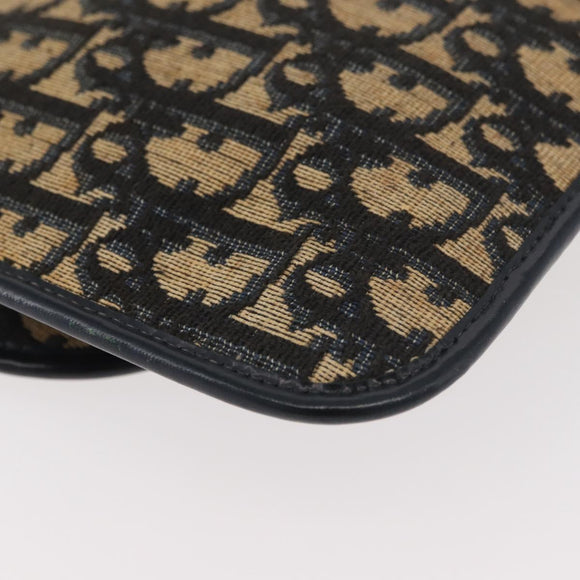 Christian Dior Trotter Canvas Clutch Bag Navy Gold Auth 179422