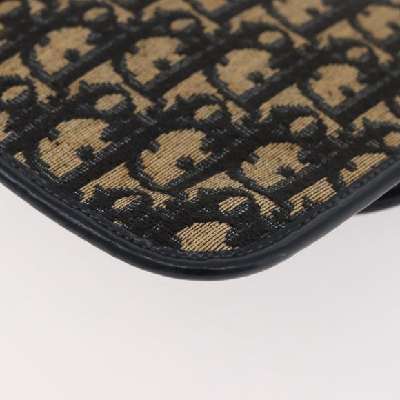 Christian Dior Trotter Canvas Clutch Bag Navy Gold Auth 179422