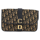 Christian Dior Trotter Canvas Clutch Bag Navy Gold Auth 179422-13