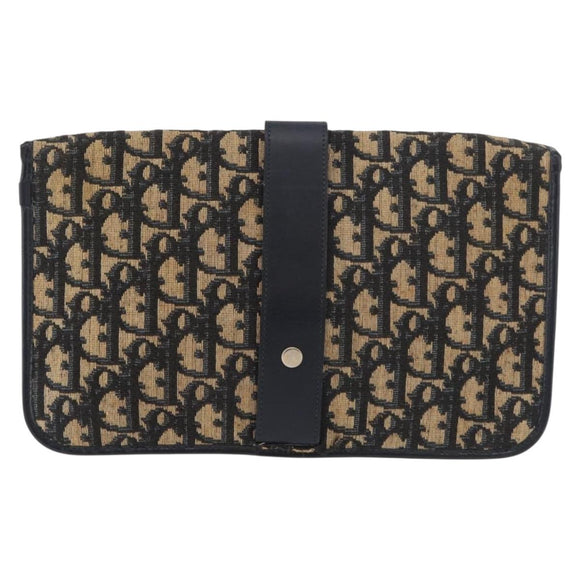 Christian Dior Trotter Canvas Clutch Bag Navy Gold Auth 179422