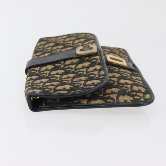 Christian Dior Trotter Canvas Clutch Bag Navy Gold Auth 179422