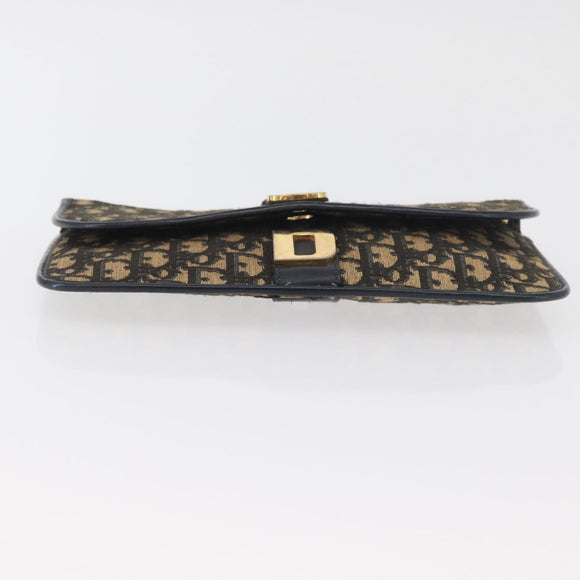 Christian Dior Trotter Canvas Clutch Bag Navy Gold Auth 179422