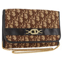 Christian Dior Trotter Canvas Chain Shoulder Bag Brown Gold Auth 179423-1