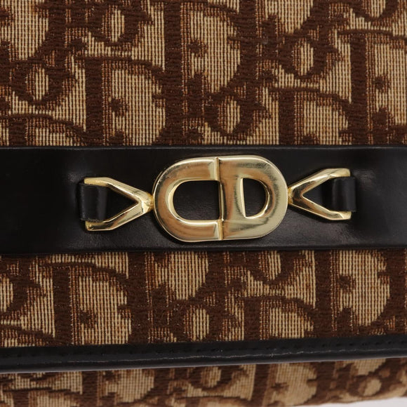 Christian Dior Trotter Canvas Chain Shoulder Bag Brown Gold Auth 179423