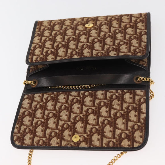 Christian Dior Trotter Canvas Chain Shoulder Bag Brown Gold Auth 179423
