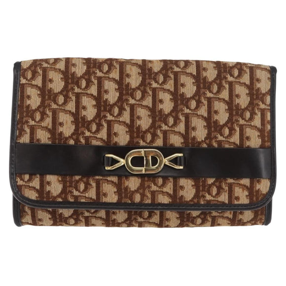 Christian Dior Trotter Canvas Chain Shoulder Bag Brown Gold Auth 179423