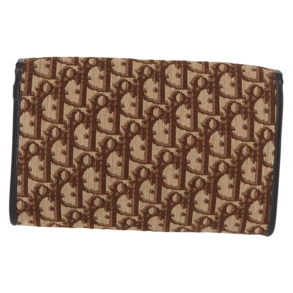Christian Dior Trotter Canvas Chain Shoulder Bag Brown Gold Auth 179423