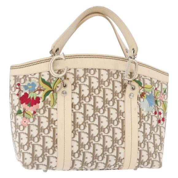 Christian Dior Trotter Canvas Hand Bag Ivory Silver Auth 179424A