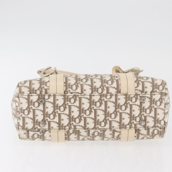 Christian Dior Trotter Canvas Hand Bag Ivory Silver Auth 179424A