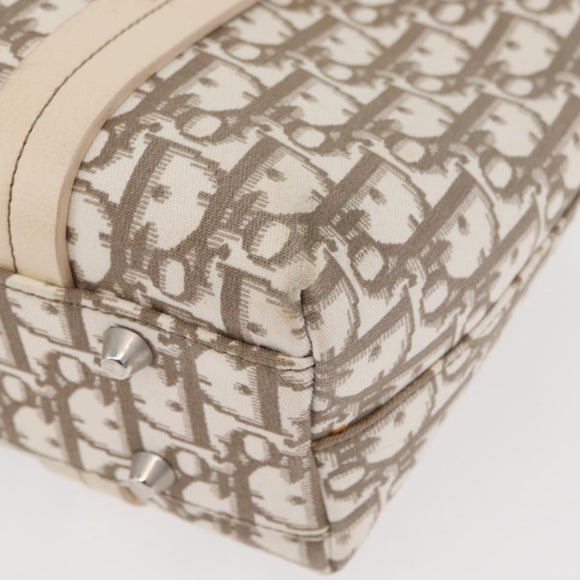 Christian Dior Trotter Canvas Hand Bag Ivory Silver Auth 179424A