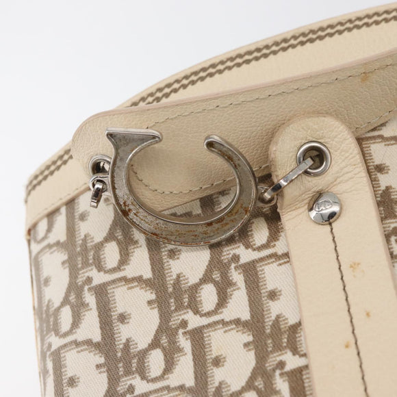 Christian Dior Trotter Canvas Hand Bag Ivory Silver Auth 179424A