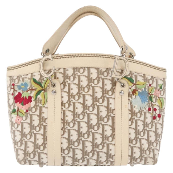 Christian Dior Trotter Canvas Hand Bag Ivory Silver Auth 179424A