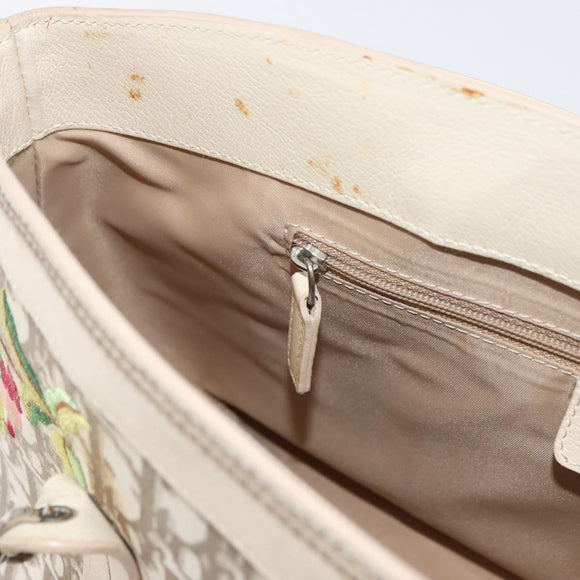 Christian Dior Trotter Canvas Hand Bag Ivory Silver Auth 179424A