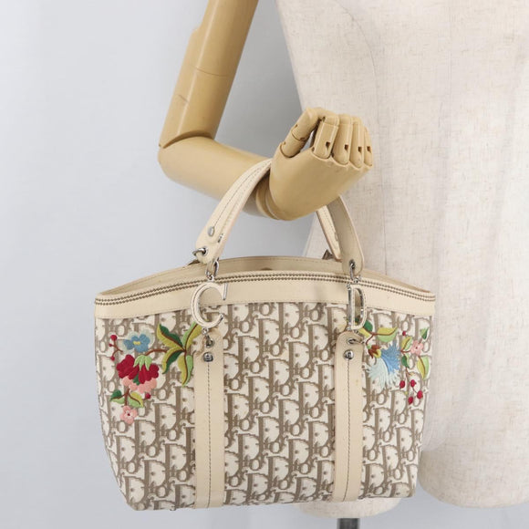Christian Dior Trotter Canvas Hand Bag Ivory Silver Auth 179424A
