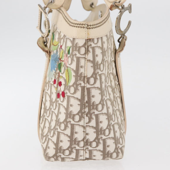 Christian Dior Trotter Canvas Hand Bag Ivory Silver Auth 179424A