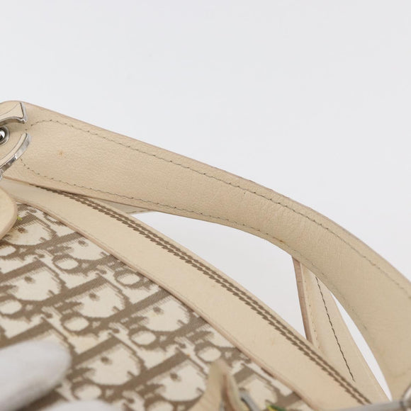 Christian Dior Trotter Canvas Hand Bag Ivory Silver Auth 179424A