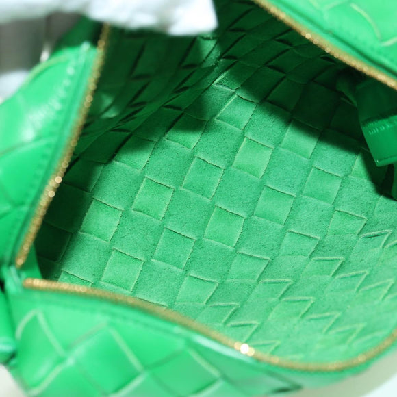 BOTTEGA VENETA INTRECCIATO Shoulder Bag Leather Green Gold Auth 179425V