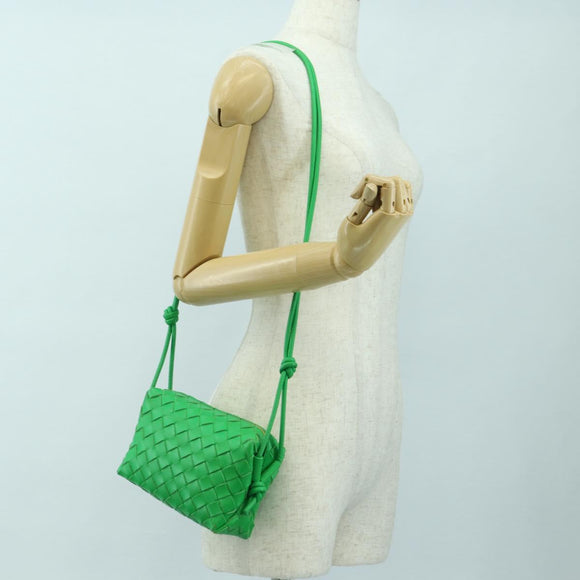 BOTTEGA VENETA INTRECCIATO Shoulder Bag Leather Green Gold Auth 179425V