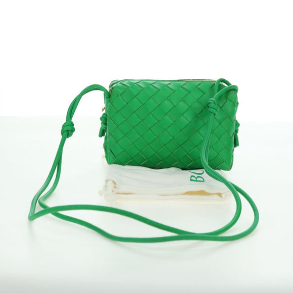 BOTTEGA VENETA INTRECCIATO Shoulder Bag Leather Green Gold Auth 179425V