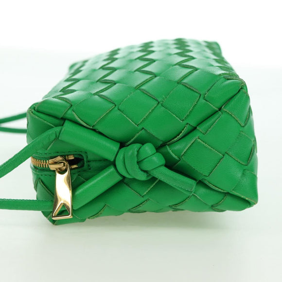 BOTTEGA VENETA INTRECCIATO Shoulder Bag Leather Green Gold Auth 179425V