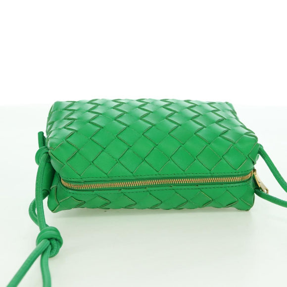 BOTTEGA VENETA INTRECCIATO Shoulder Bag Leather Green Gold Auth 179425V
