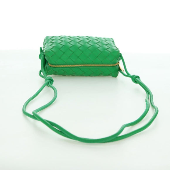BOTTEGA VENETA INTRECCIATO Shoulder Bag Leather Green Gold Auth 179425V