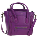 CELINE Luggage Micro Shopper Hand Bag Leather 2way Purple Gold Auth 179426SAV-1