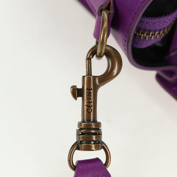 CELINE Luggage Micro Shopper Hand Bag Leather 2way Purple Gold Auth 179426SAV