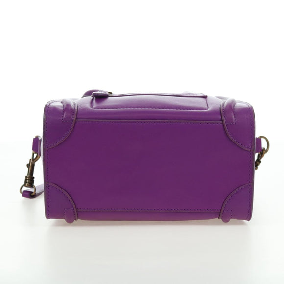 CELINE Luggage Micro Shopper Hand Bag Leather 2way Purple Gold Auth 179426SAV