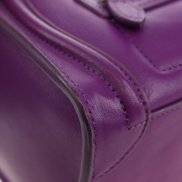 CELINE Luggage Micro Shopper Hand Bag Leather 2way Purple Gold Auth 179426SAV
