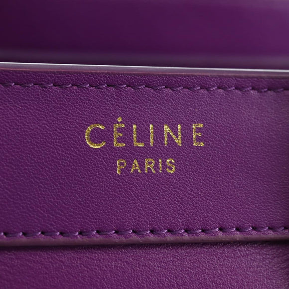 CELINE Luggage Micro Shopper Hand Bag Leather 2way Purple Gold Auth 179426SAV