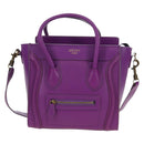 CELINE Luggage Micro Shopper Hand Bag Leather 2way Purple Gold Auth 179426SAV-13