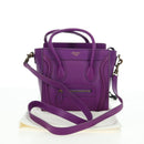 CELINE Luggage Micro Shopper Hand Bag Leather 2way Purple Gold Auth 179426SAV-12