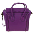 CELINE Luggage Micro Shopper Hand Bag Leather 2way Purple Gold Auth 179426SAV-2