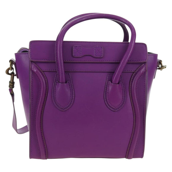 CELINE Luggage Micro Shopper Hand Bag Leather 2way Purple Gold Auth 179426SAV