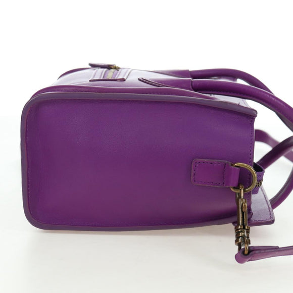 CELINE Luggage Micro Shopper Hand Bag Leather 2way Purple Gold Auth 179426SAV