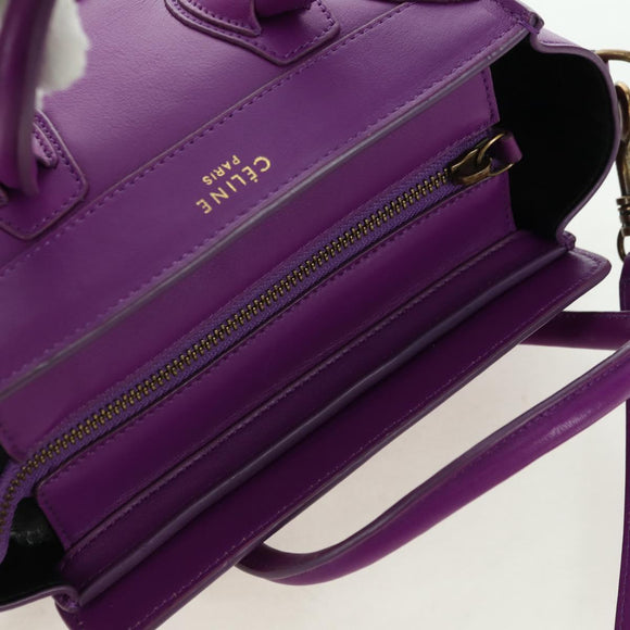 CELINE Luggage Micro Shopper Hand Bag Leather 2way Purple Gold Auth 179426SAV