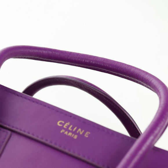 CELINE Luggage Micro Shopper Hand Bag Leather 2way Purple Gold Auth 179426SAV