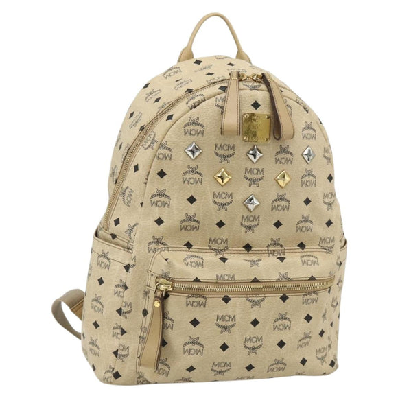 MCM Vicetos Logogram Backpack PVC Beige Gold Auth 179430