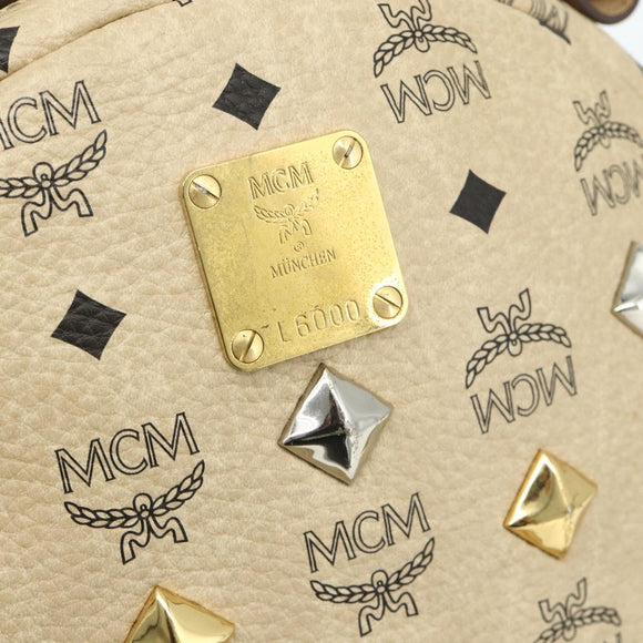 MCM Vicetos Logogram Backpack PVC Beige Gold Auth 179430