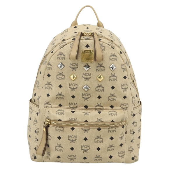 MCM Vicetos Logogram Backpack PVC Beige Gold Auth 179430