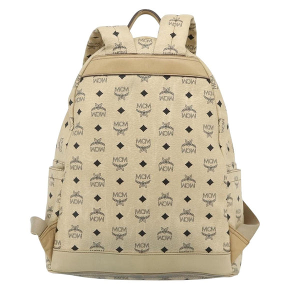 MCM Vicetos Logogram Backpack PVC Beige Gold Auth 179430