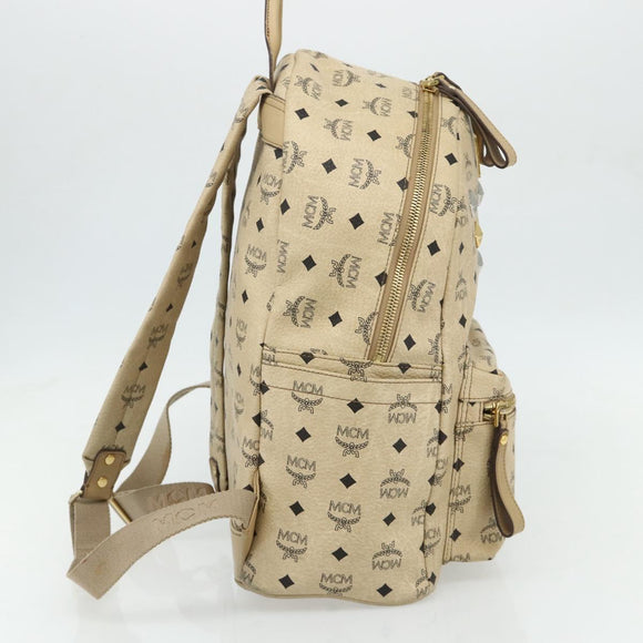MCM Vicetos Logogram Backpack PVC Beige Gold Auth 179430