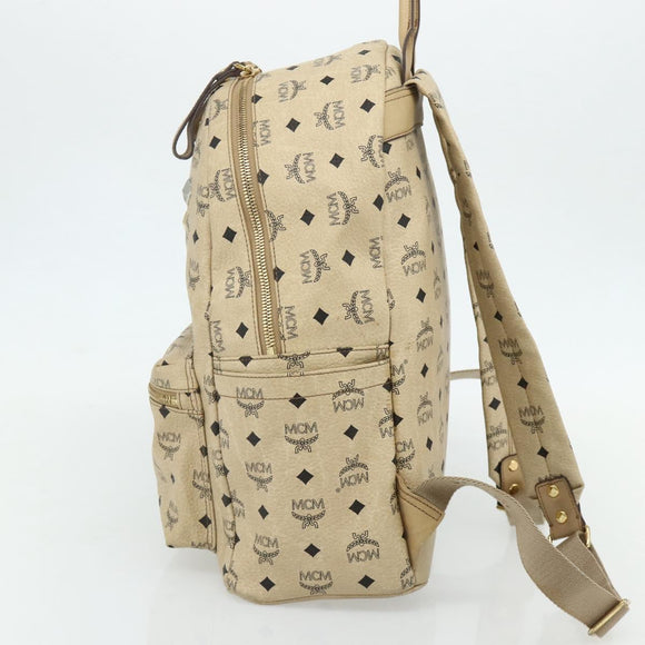 MCM Vicetos Logogram Backpack PVC Beige Gold Auth 179430