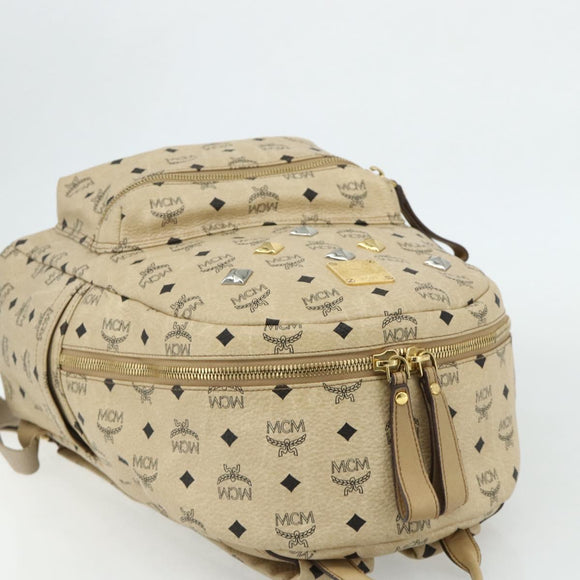 MCM Vicetos Logogram Backpack PVC Beige Gold Auth 179430