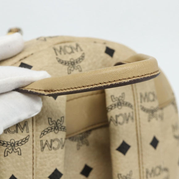 MCM Vicetos Logogram Backpack PVC Beige Gold Auth 179430