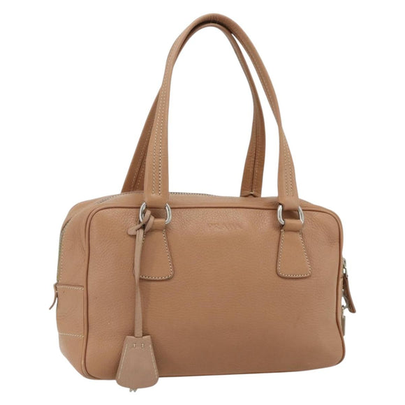 PRADA Shoulder Bag Leather Beige Silver Auth 179431A