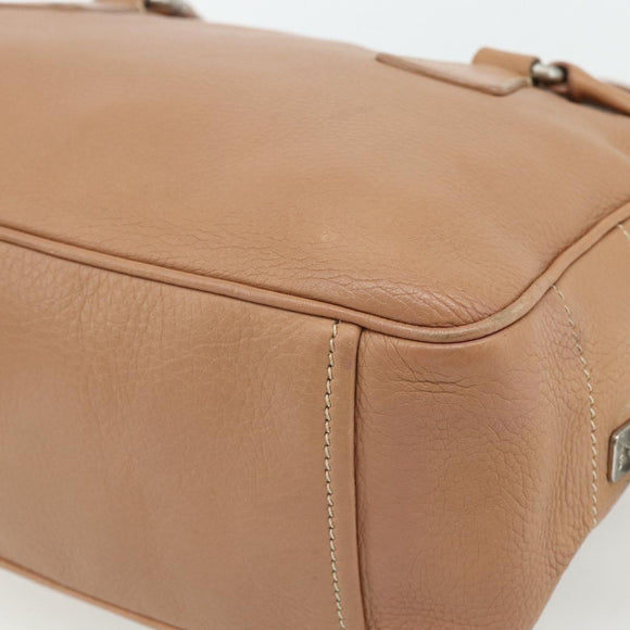 PRADA Shoulder Bag Leather Beige Silver Auth 179431A