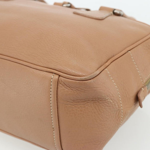 PRADA Shoulder Bag Leather Beige Silver Auth 179431A